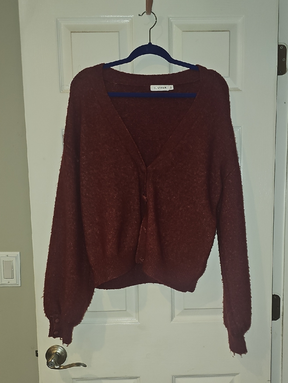 JustFab Burgundy V-Neck Button-Front Cardigan